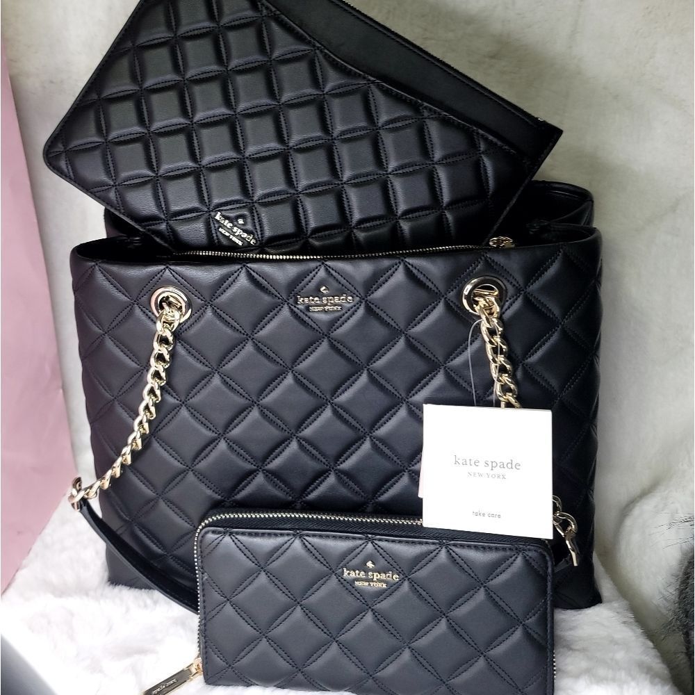 💋 NW kate spade New York 3 Set Leather Designer Purse Bag 3 in 1 Wallet + Pouch - Picture 14 of 15